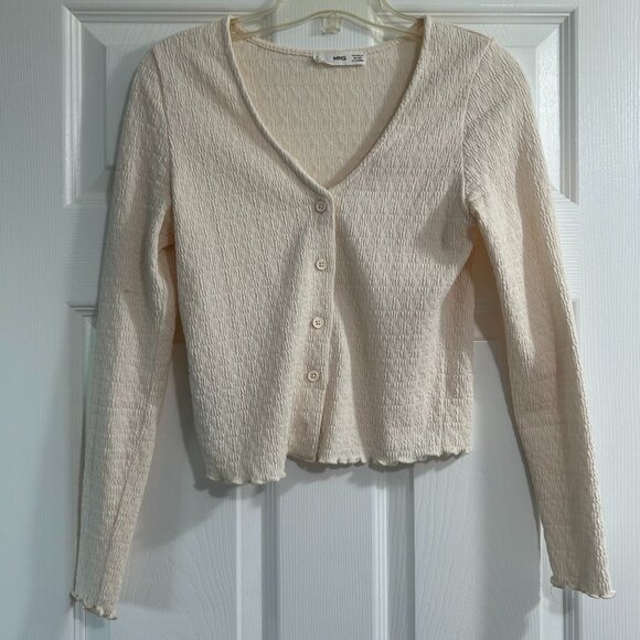 Mango Textured Creme V-Neck Cardigan - Picture 1 of 5